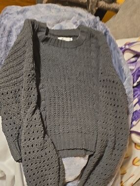 Hollister Charcoal Open-Knit Crewneck Sweater